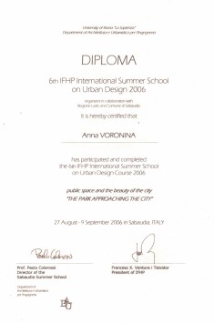 Diploma 6th IFHP International Summer School on Urban Desing 2006